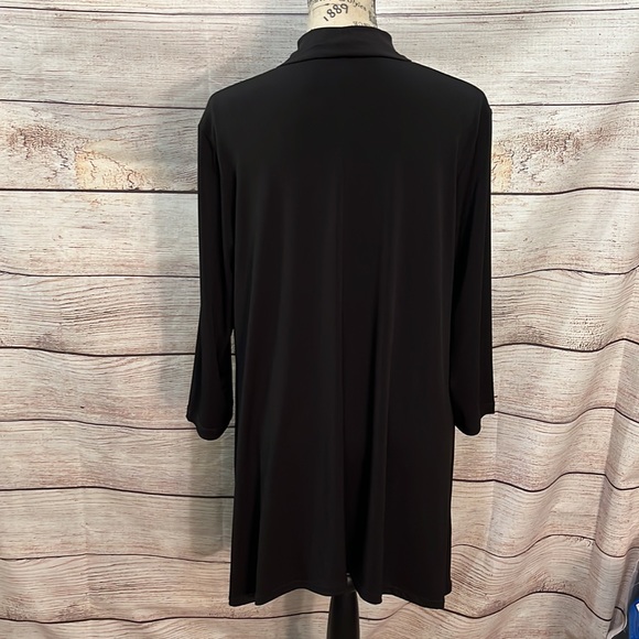 Clara Sun Woo Tunic Choker V-neck Shark Bite Hem Black 3/4 Sleeves Travel - Picture 6 of 8